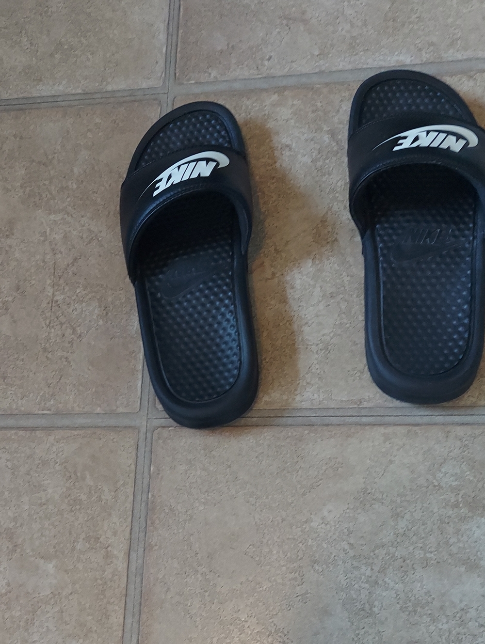 Nike  Black Slide Sandals with White Logo Size US 7.  Worn 2X.
